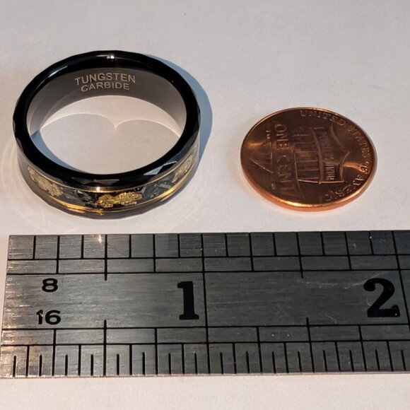 Mens Tungsten Carbide Ring Crushed Gold Leaf Meteorite Inlay Sz 11 Unique Cosmic - Picture 2 of 11